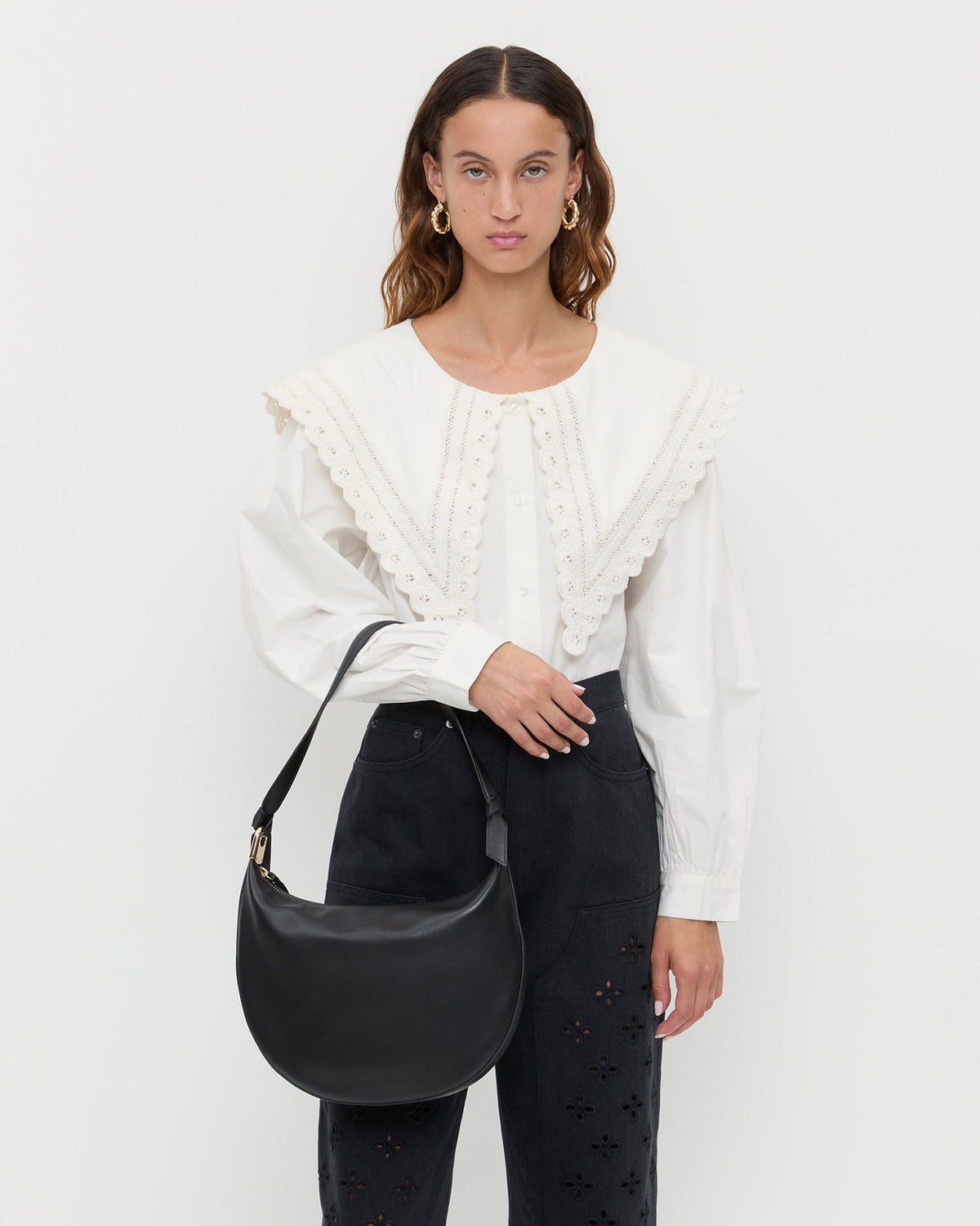Women Loeffler Randall Harlow Black Leather Shoulder Bag