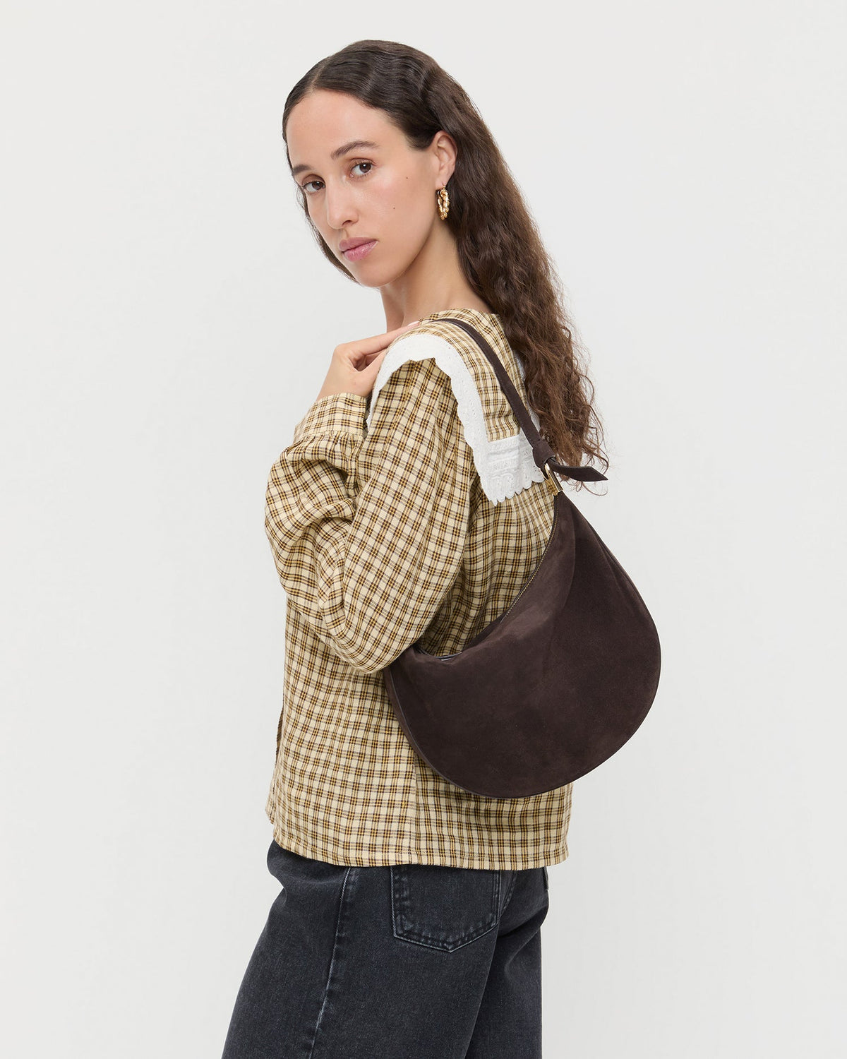 Women Loeffler Randall Harlow Brown Suede Shoulder Bag