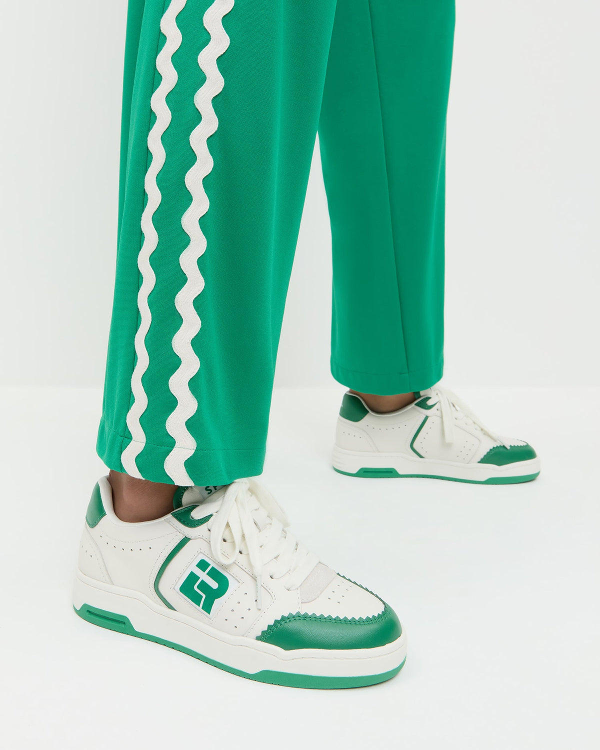 Women Loeffler Randall Topspin Cream/Green Court Sneaker