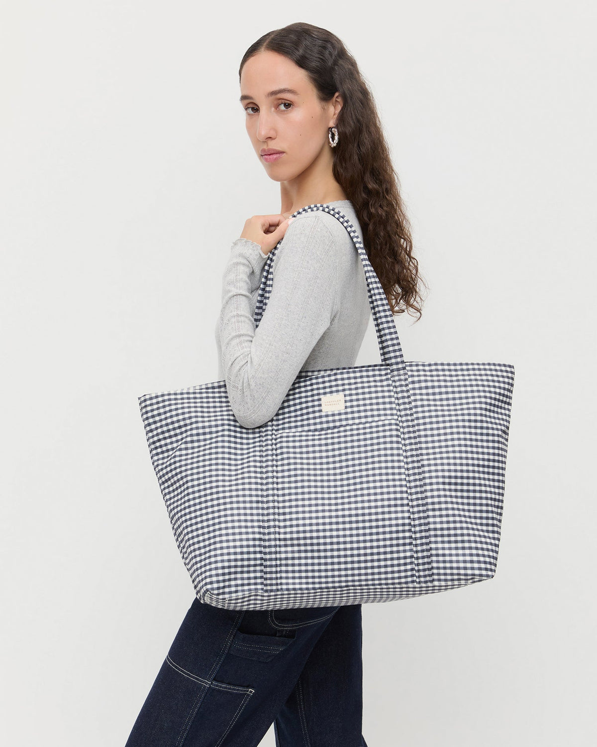 Women Loeffler Randall Dina Black/White Gingham Travel Tote