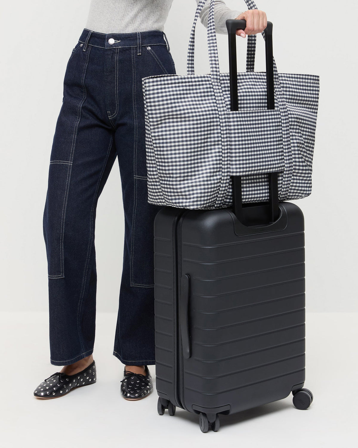 Women Loeffler Randall Dina Black/White Gingham Travel Tote