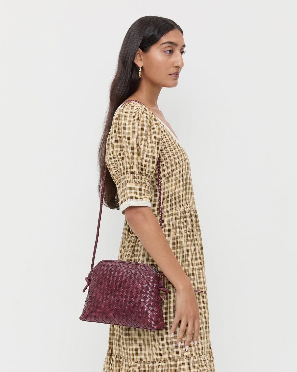 Women Loeffler Randall Mallory Maroon Woven Leather Crossbody