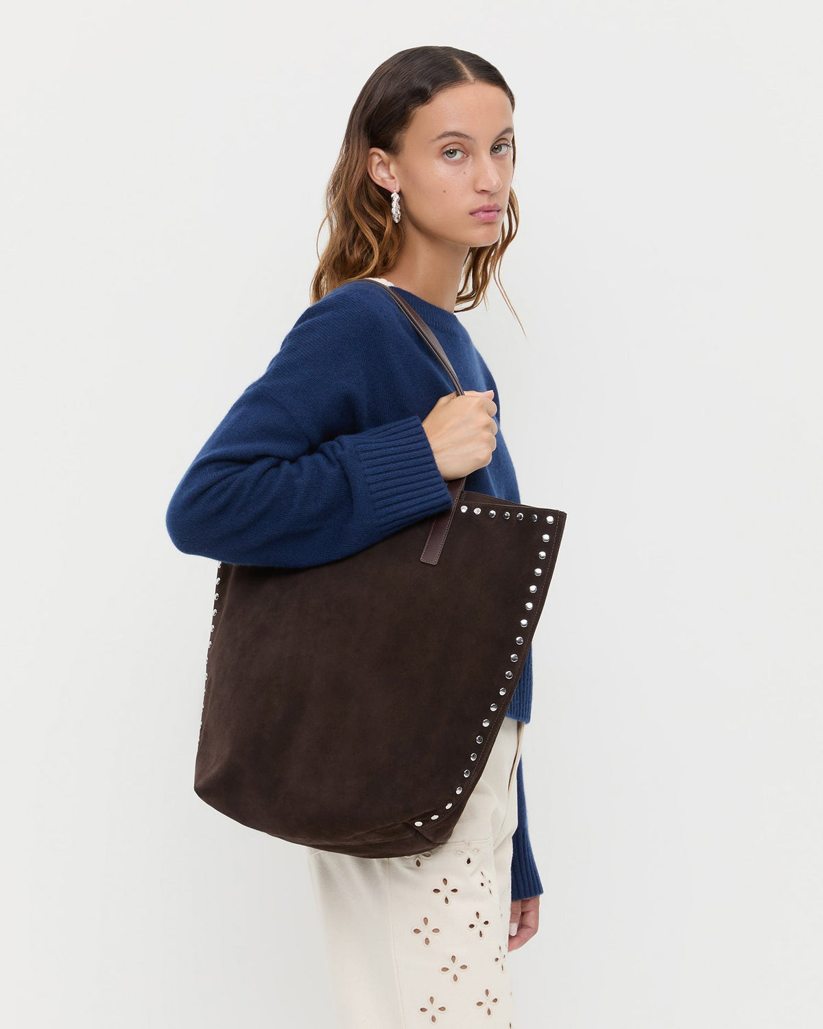 Women Loeffler Randall Walker Brown/Silver Suede Tote