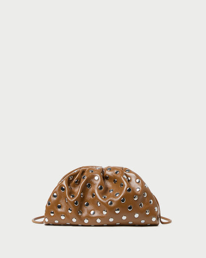 Women Loeffler Randall Bailey Safari/Silver Leather Dome Clutch
