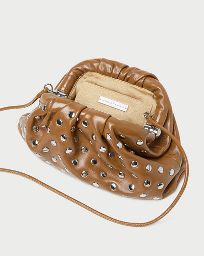 Women Loeffler Randall Bailey Safari/Silver Leather Dome Clutch