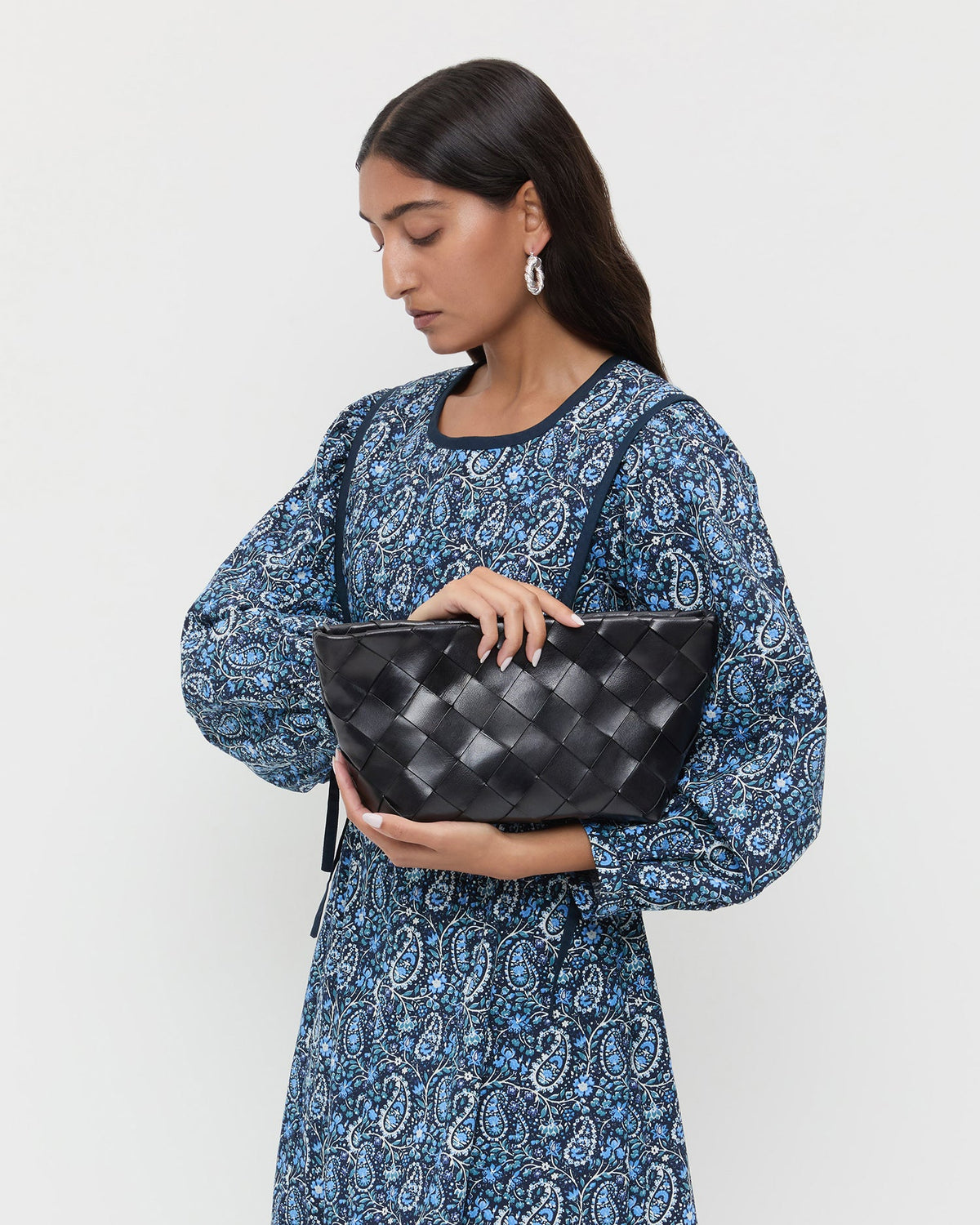 Women Loeffler Randall Melina Black Woven Leather Clutch