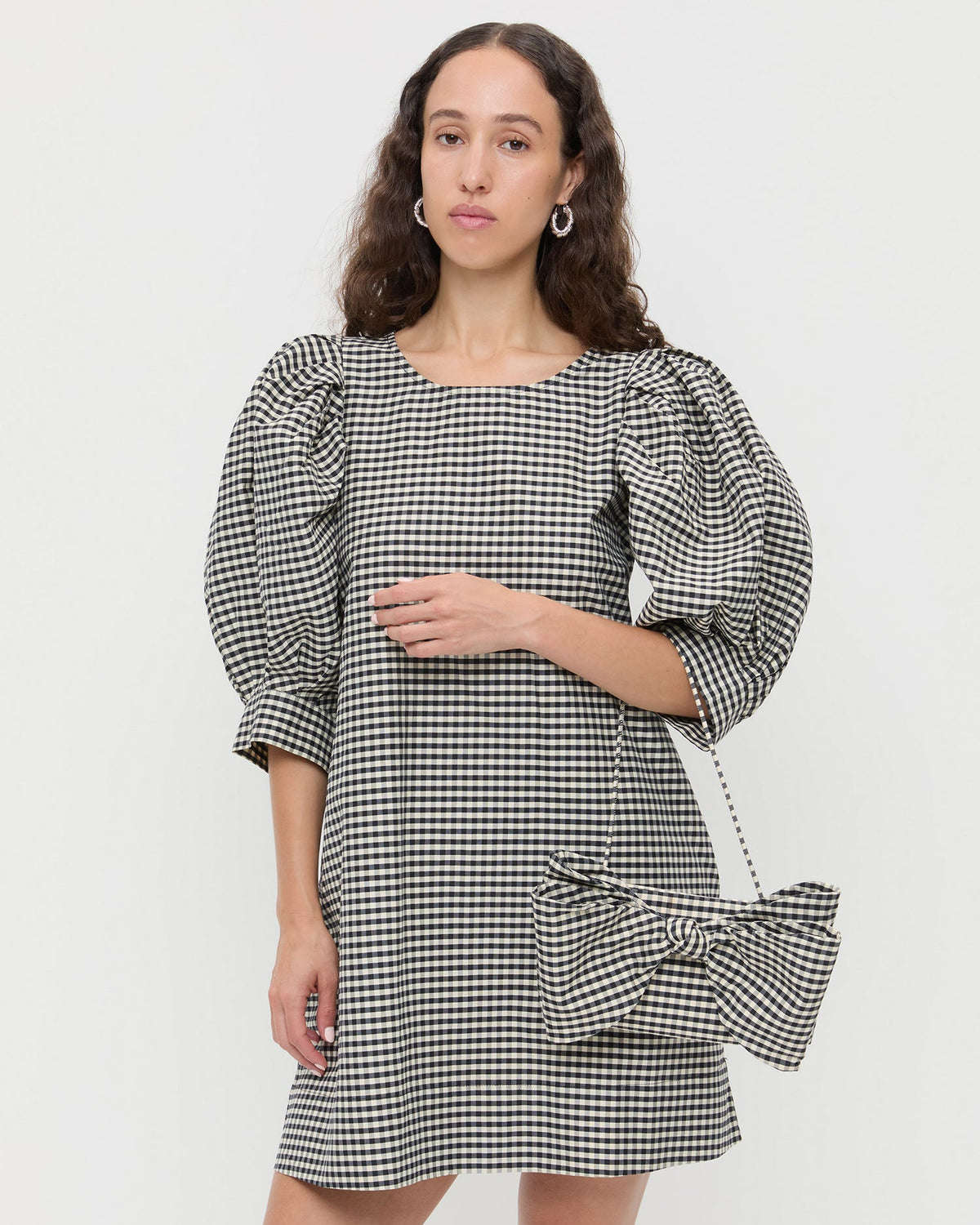 Women Loeffler Randall Valerie Black/White Gingham Bow Bag