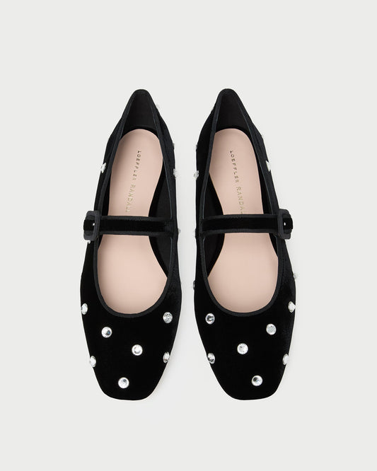 Women Loeffler Randall Ginger Black/Crystal Velvet Mary Jane