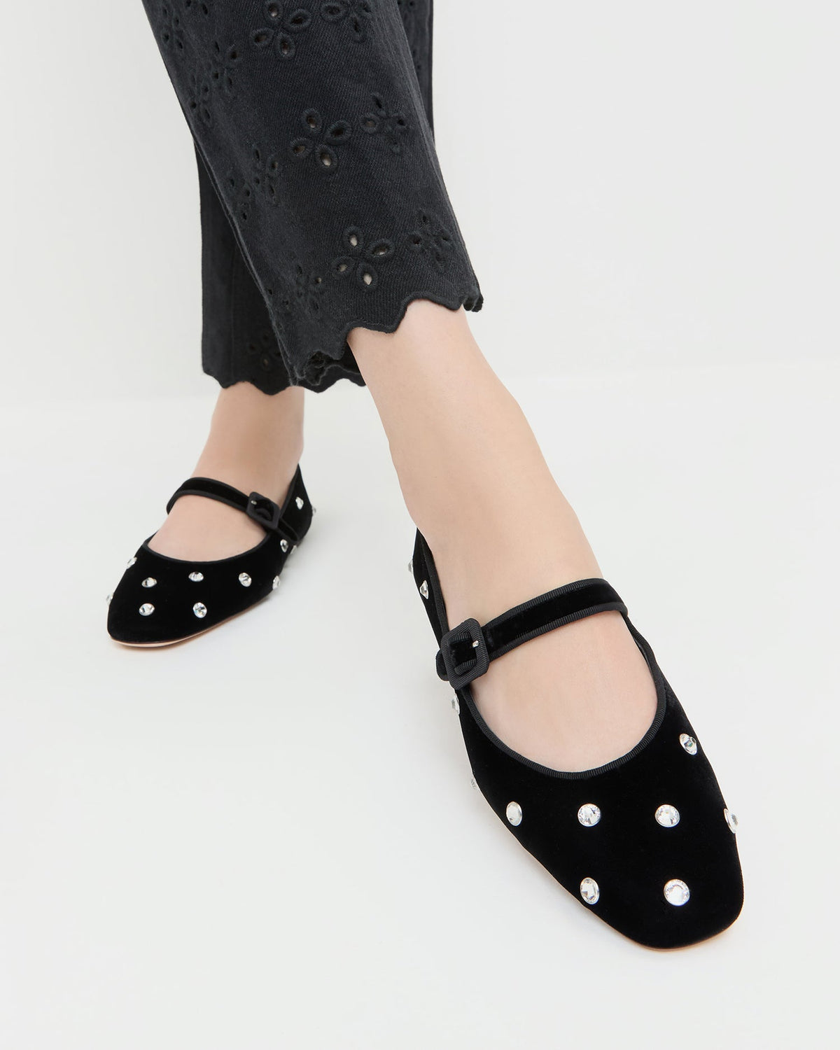 Women Loeffler Randall Ginger Black/Crystal Velvet Mary Jane