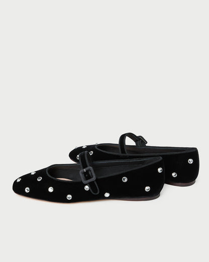 Women Loeffler Randall Ginger Black/Crystal Velvet Mary Jane