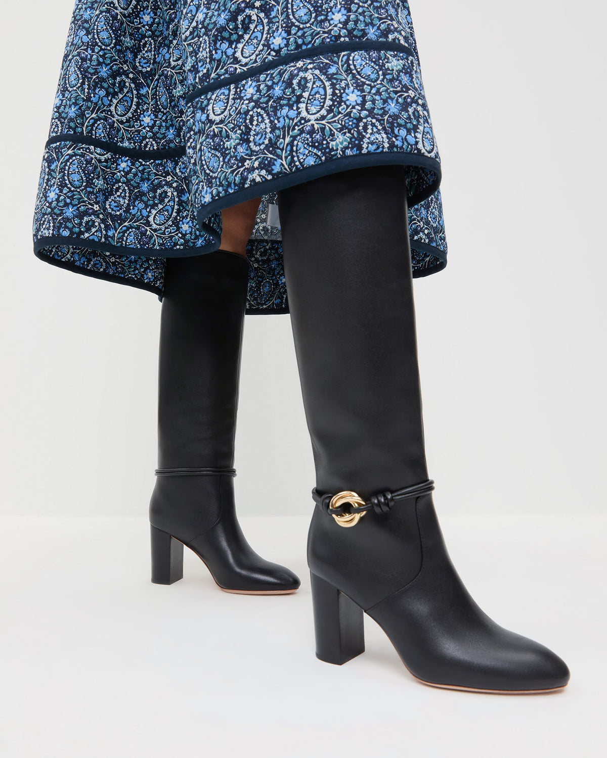Women Loeffler Randall Goldy Black/Gold Leather Tall Boot