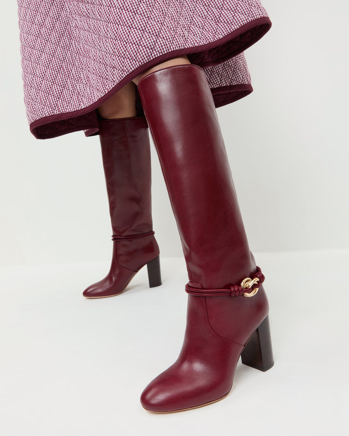 Women Loeffler Randall Goldy Wine/Gold Leather Tall Boot