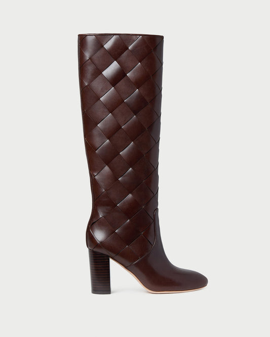 Women Loeffler Randall Goldy Espresso Woven Leather Tall Boot
