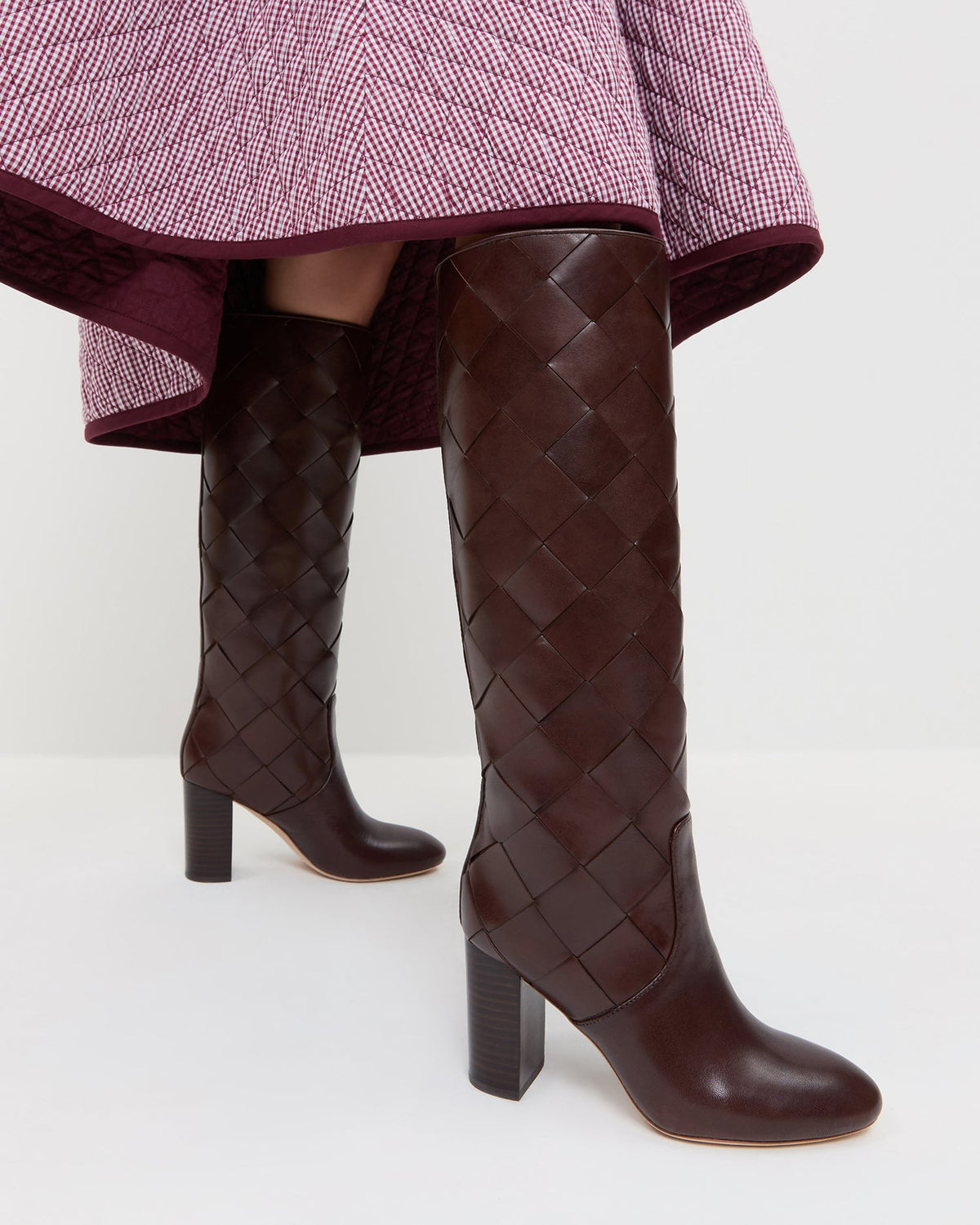 Women Loeffler Randall Goldy Espresso Woven Leather Tall Boot