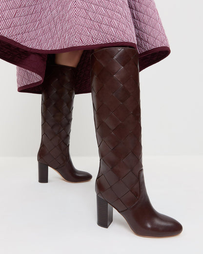 Women Loeffler Randall Goldy Espresso Woven Leather Tall Boot