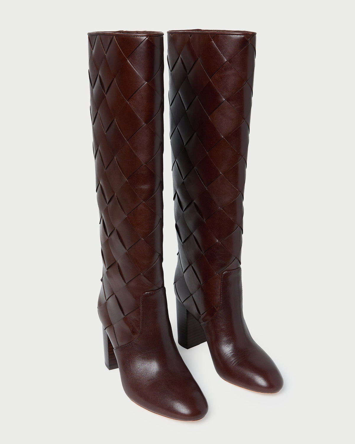 Women Loeffler Randall Goldy Espresso Woven Leather Tall Boot