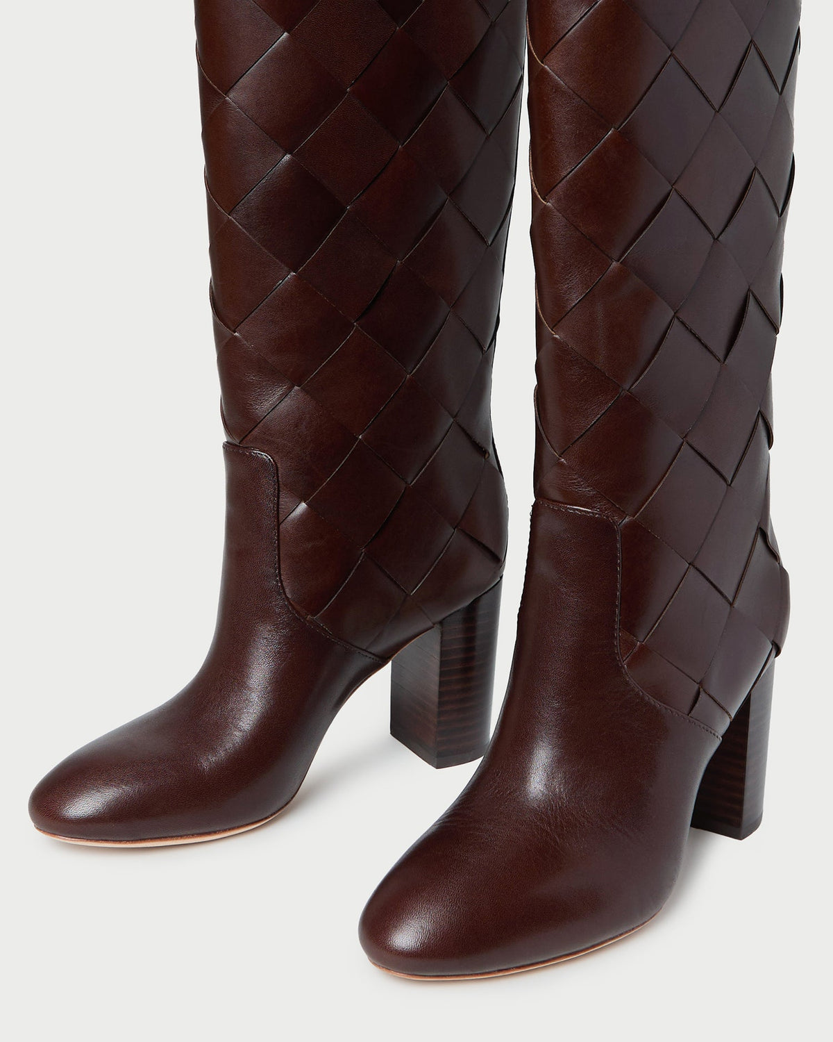 Women Loeffler Randall Goldy Espresso Woven Leather Tall Boot