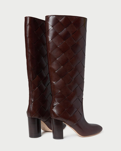 Women Loeffler Randall Goldy Espresso Woven Leather Tall Boot
