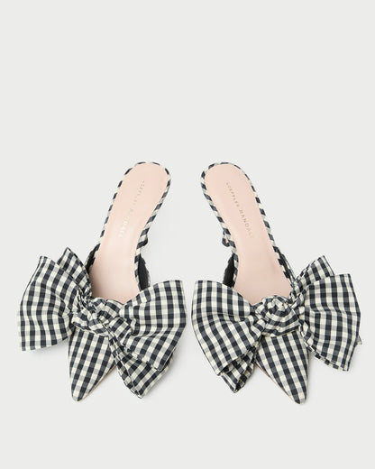 Women Loeffler Randall Margot Black/White Gingham Bow Mule