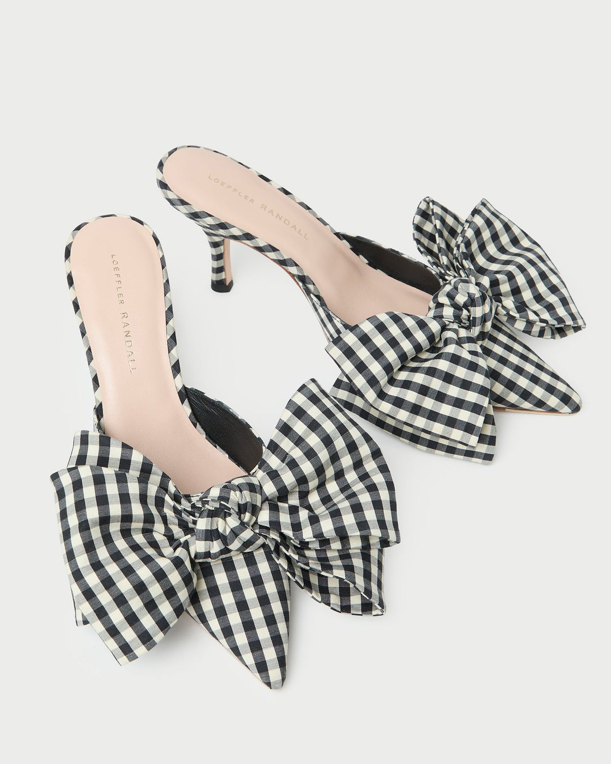 Women Loeffler Randall Margot Black/White Gingham Bow Mule