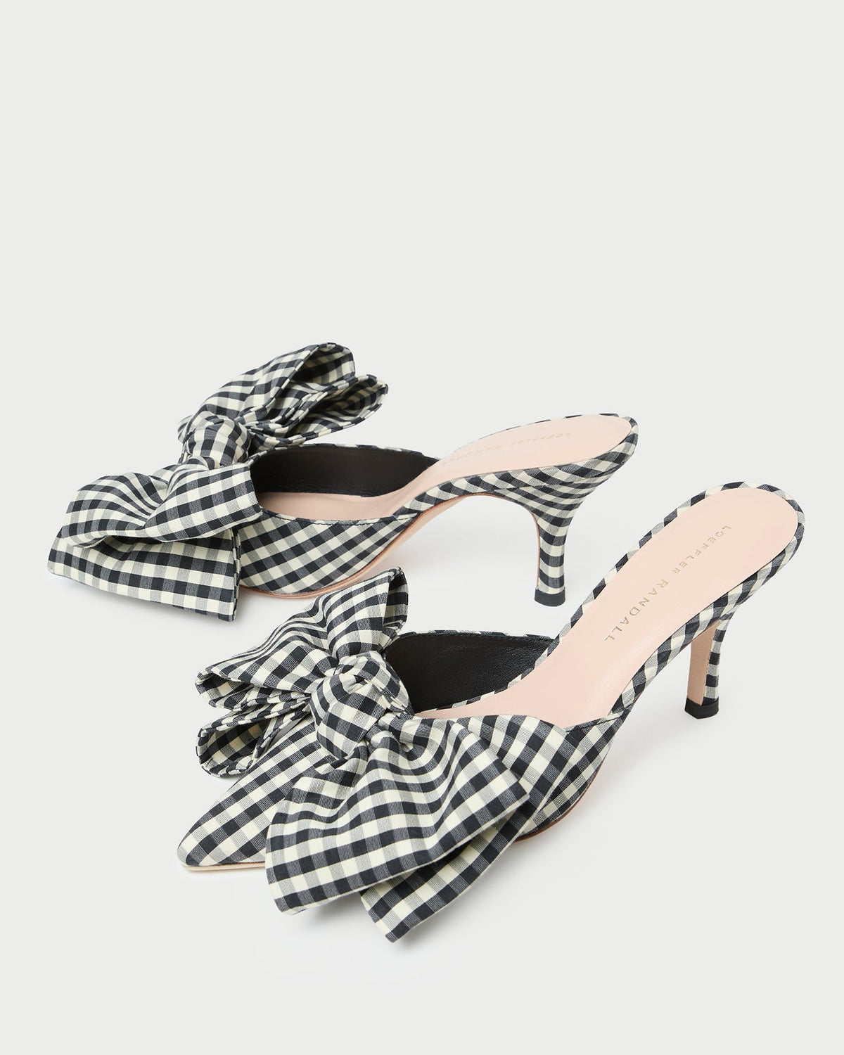 Women Loeffler Randall Margot Black/White Gingham Bow Mule