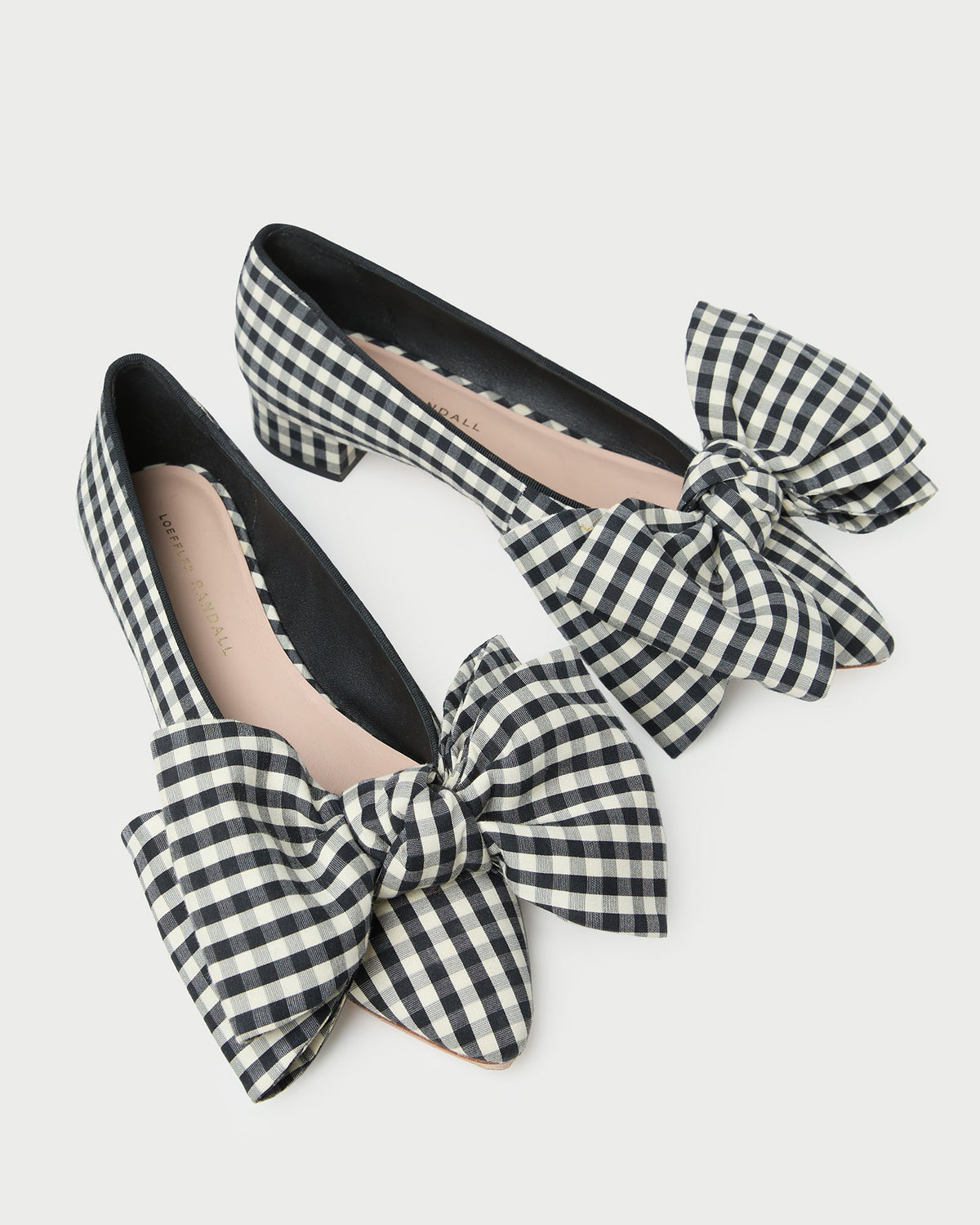 Women Loeffler Randall Noa Black/White Gingham Bow Flat