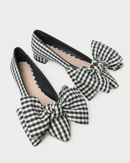 Women Loeffler Randall Noa Black/White Gingham Bow Flat
