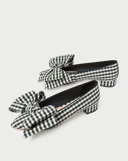 Women Loeffler Randall Noa Black/White Gingham Bow Flat