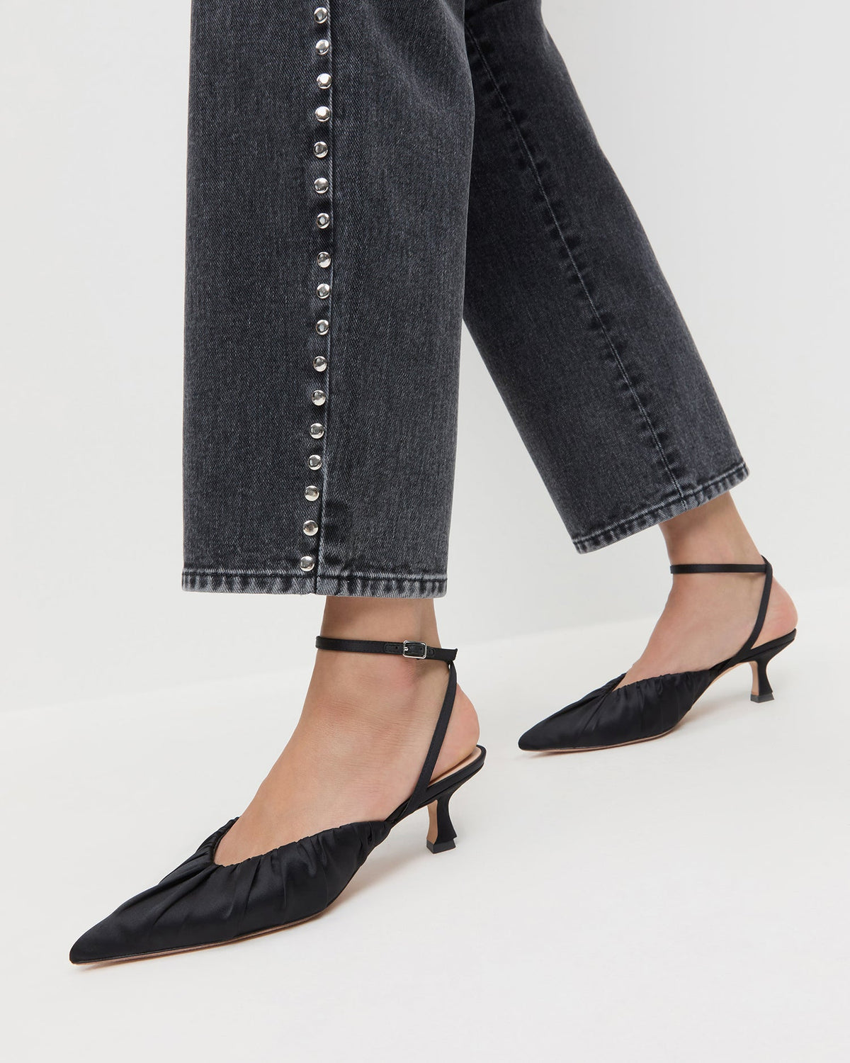 Women Loeffler Randall Rio Black Satin Kitten Heel