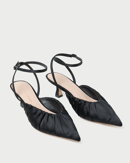 Women Loeffler Randall Rio Black Satin Kitten Heel