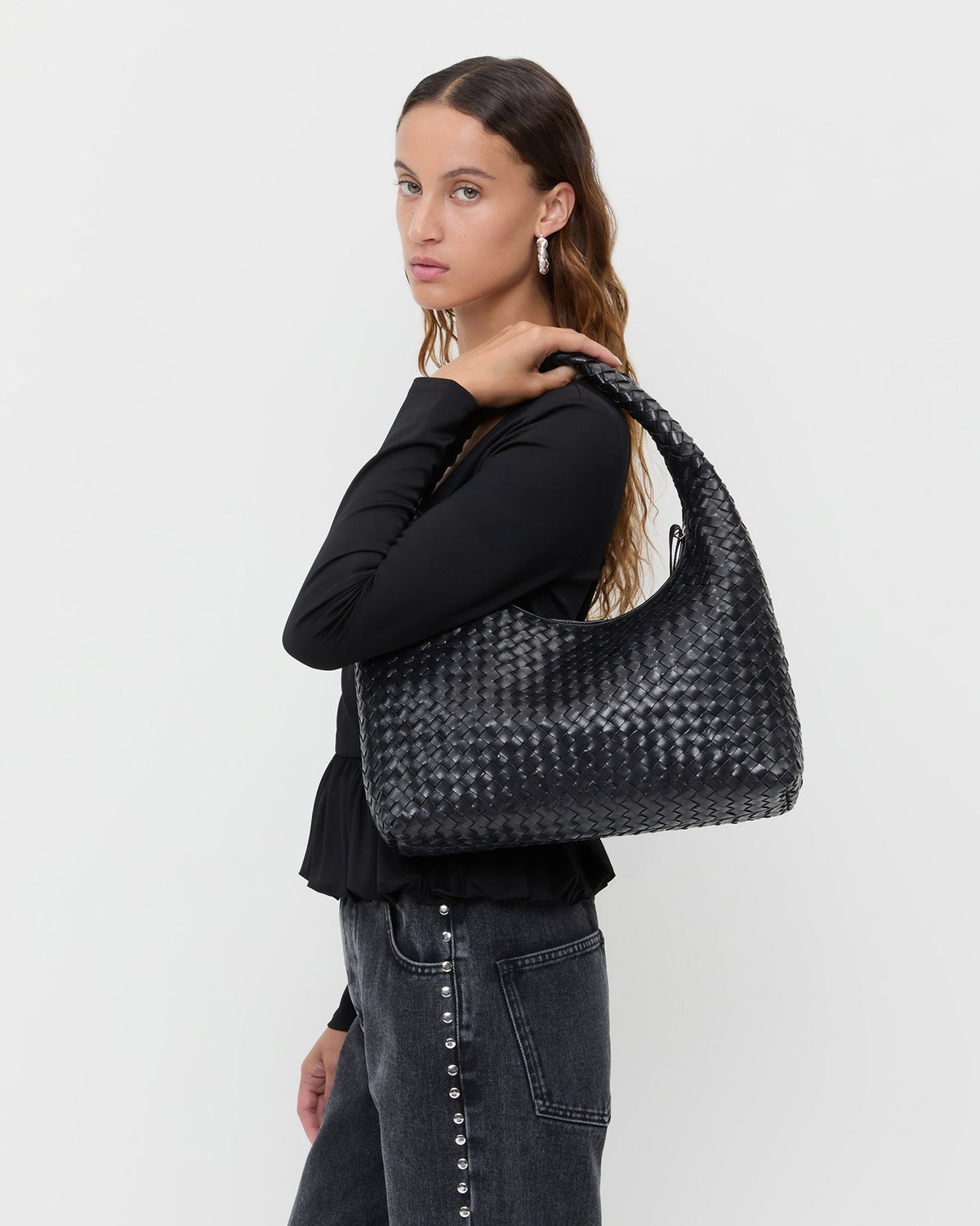 Women Loeffler Randall Willow Black Woven Hobo Bag