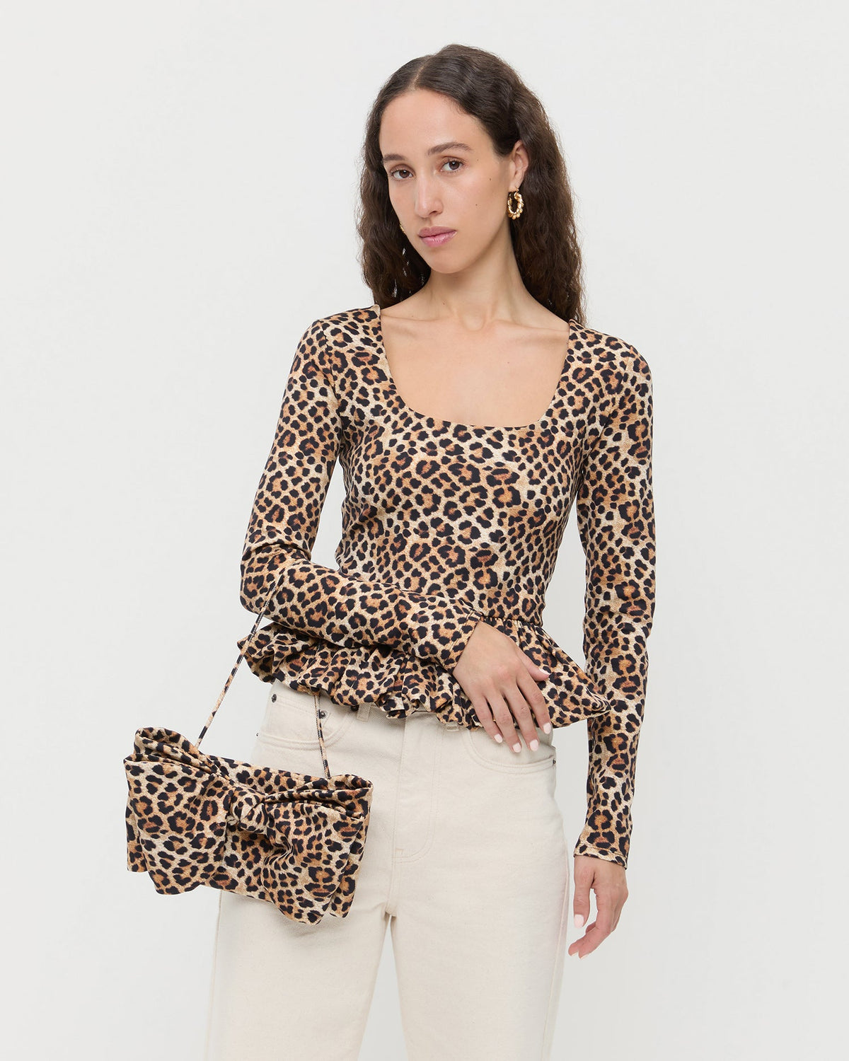 Women Loeffler Randall Valerie Leopard Jersey Bow Bag