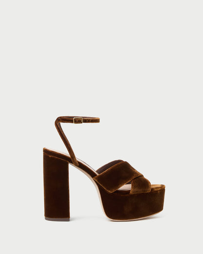 Women Loeffler Randall Loretta Brown Velvet Platform Sandal