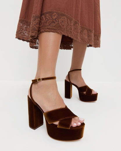 Women Loeffler Randall Loretta Brown Velvet Platform Sandal