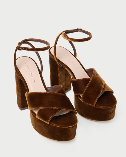 Women Loeffler Randall Loretta Brown Velvet Platform Sandal